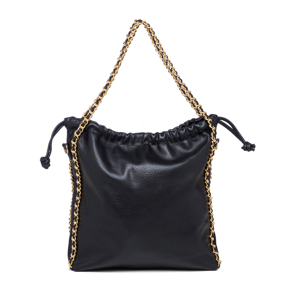 Borsa a spalla nera con manici a catena Lora Ferres