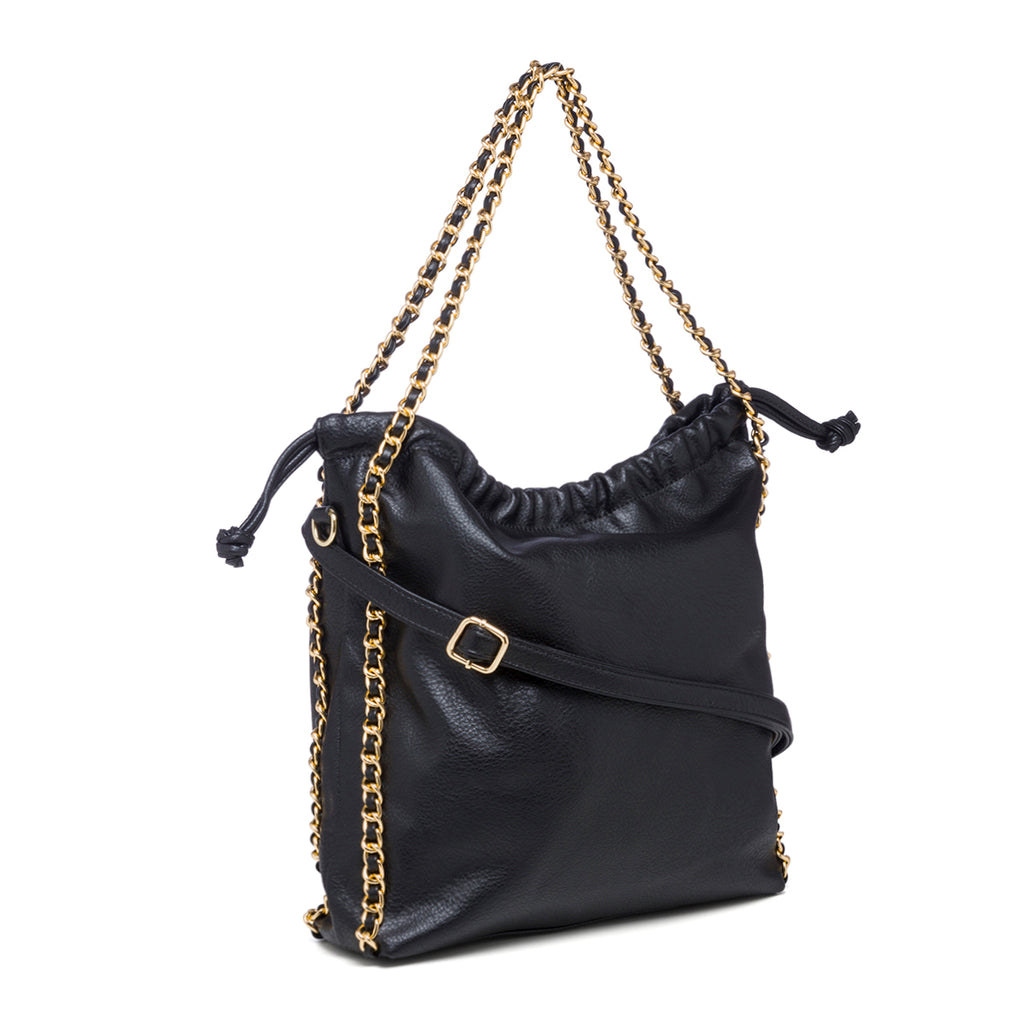 Borsa a spalla nera con manici a catena Lora Ferres