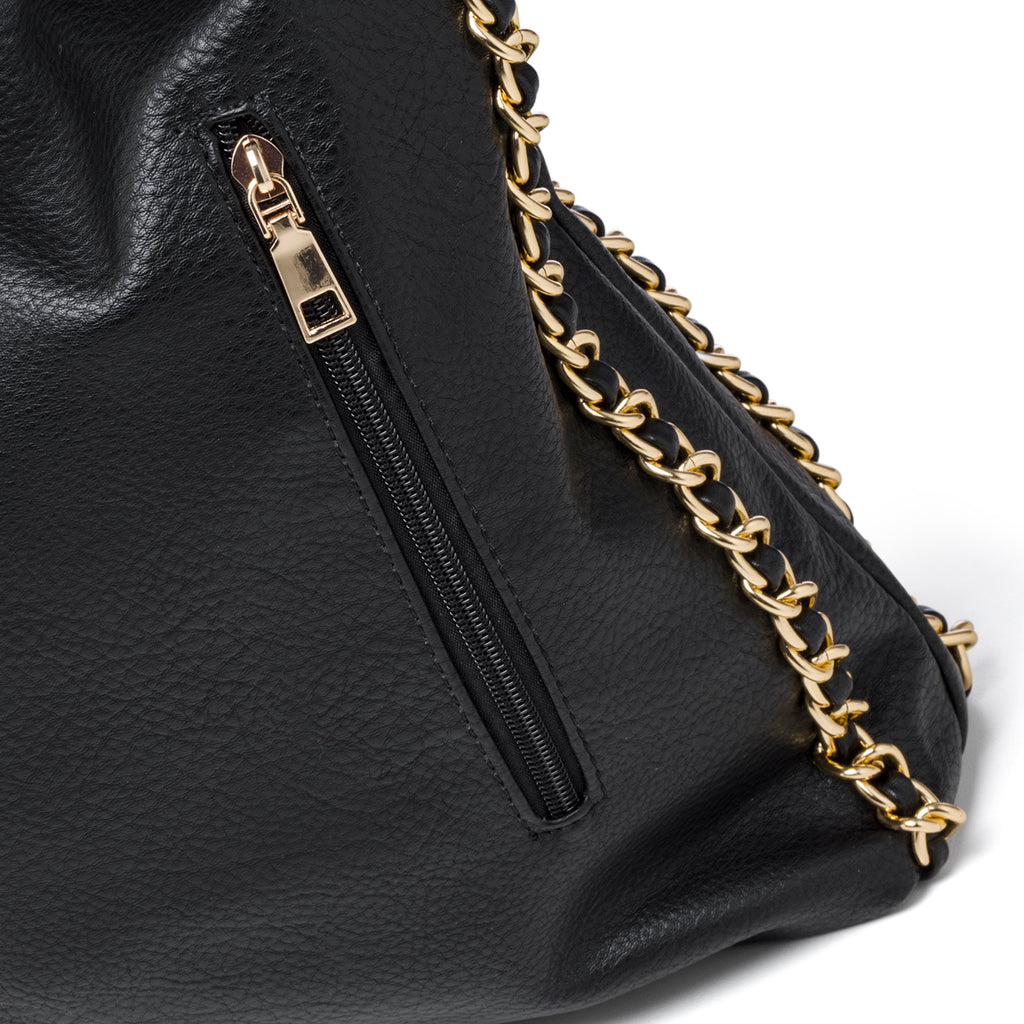 Borsa a spalla nera con manici a catena Lora Ferres