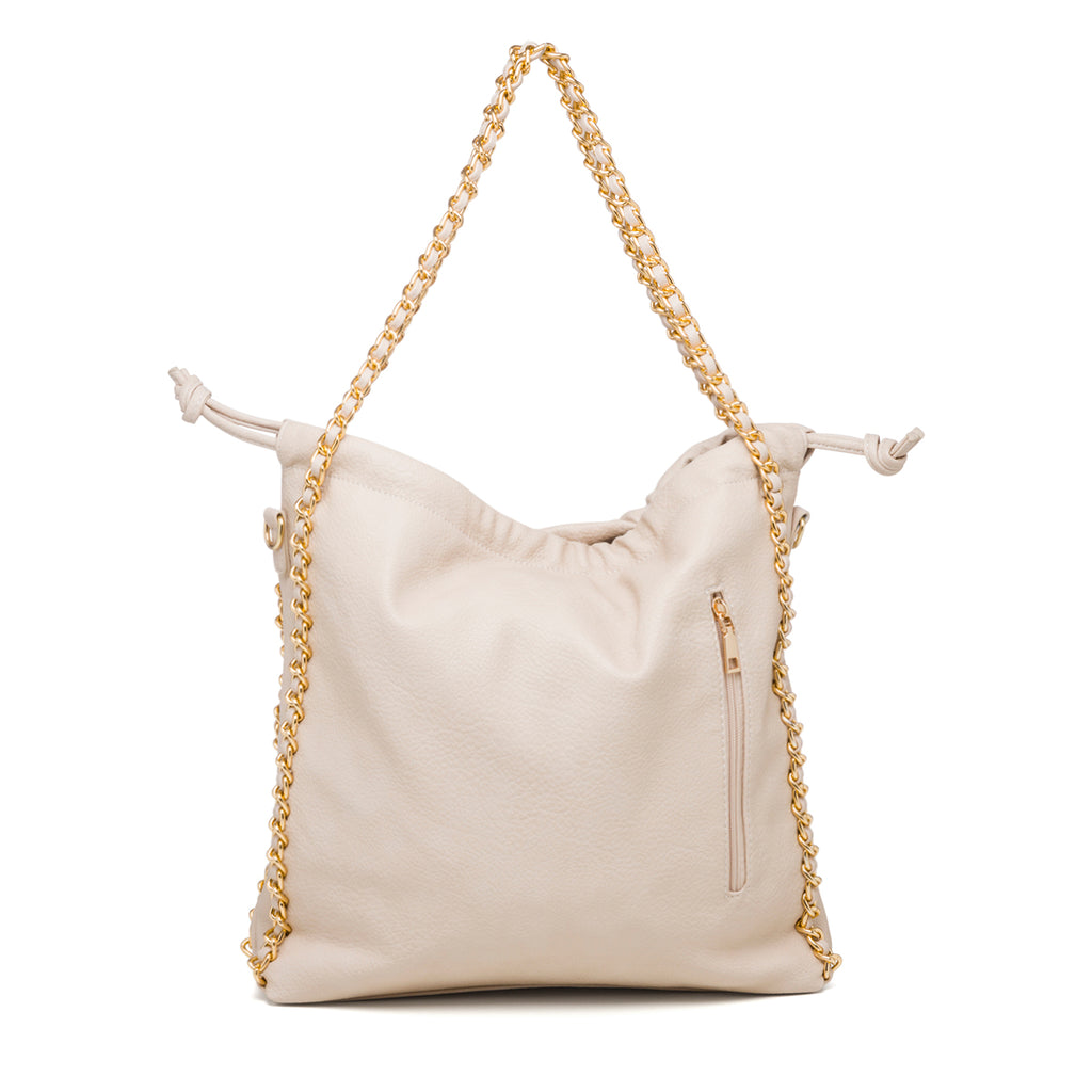 Borsa a spalla beige con manici a catena Lora Ferres