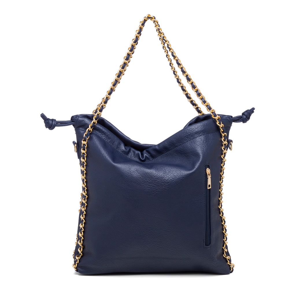 Borsa a spalla blu con manici a catena Lora Ferres