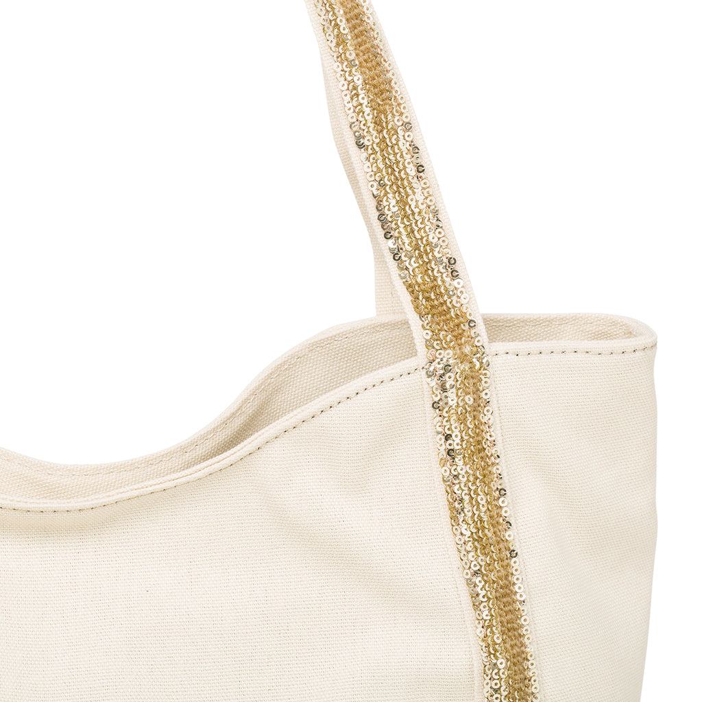 Borsa a spalla beige con paillettes Lora Ferres