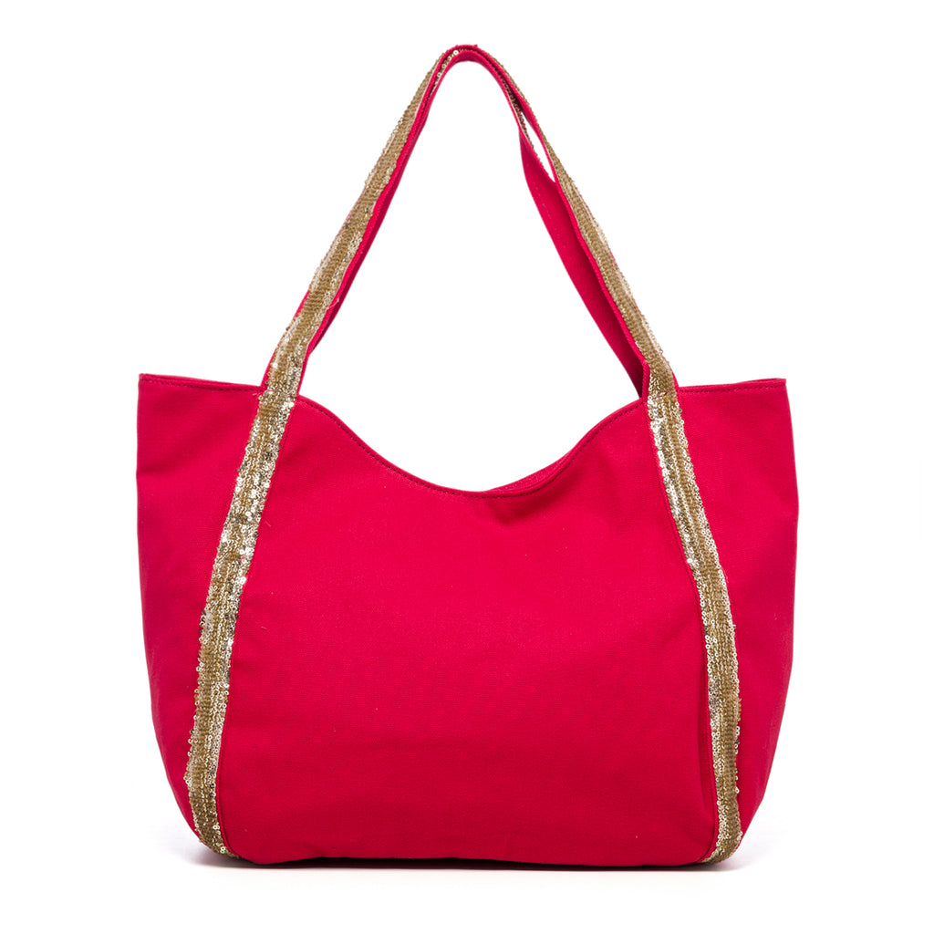 Borsa a spalla rossa con paillettes Lora Ferres