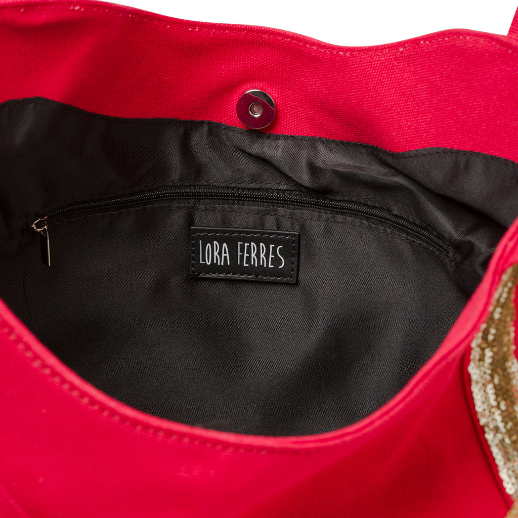 Borsa a spalla rossa con paillettes Lora Ferres