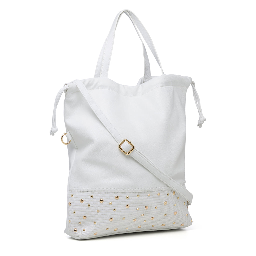 Borsa a spalla bianca con piccole borchie Lora Ferres