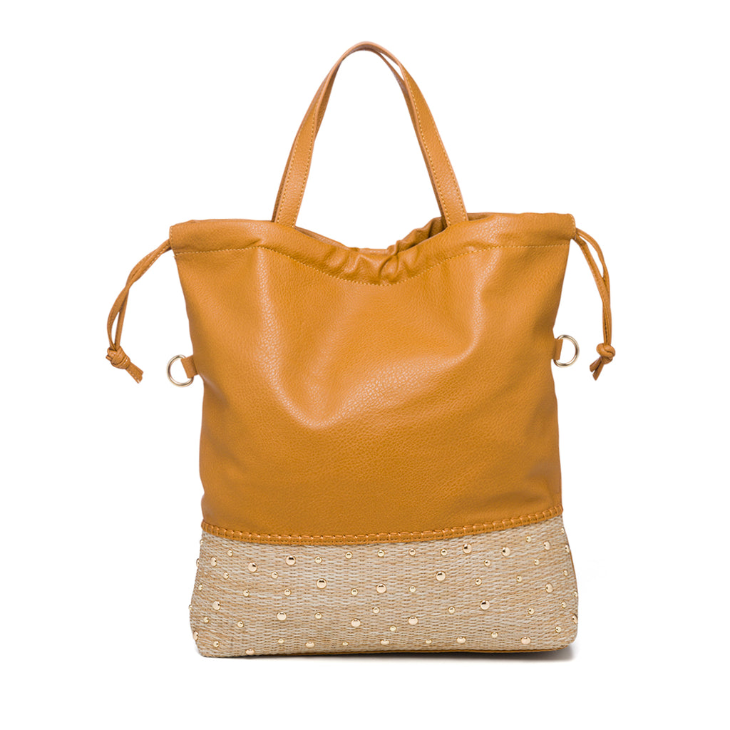 Borsa a spalla color cuoio con piccole borchie Lora Ferres