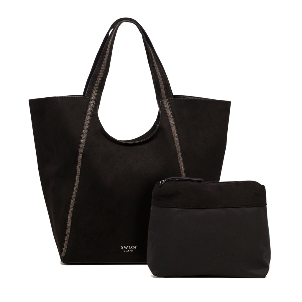 Borsa a spalla scamosciata nera da donna Swish Jeans Valentina