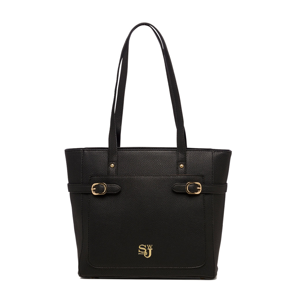 Borsa a spalla nera da donna con logo in metallo Swish Jeans