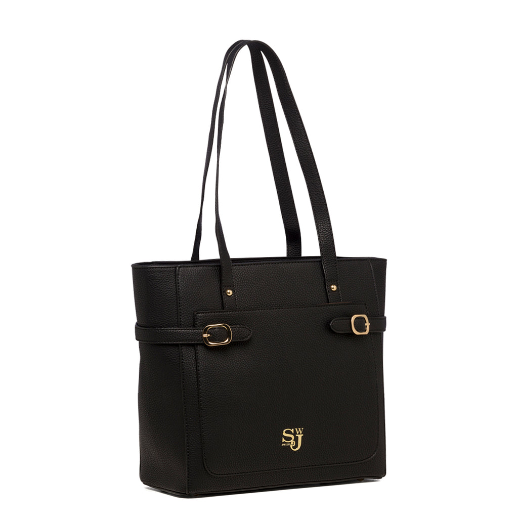 Borsa a spalla nera da donna con logo in metallo Swish Jeans