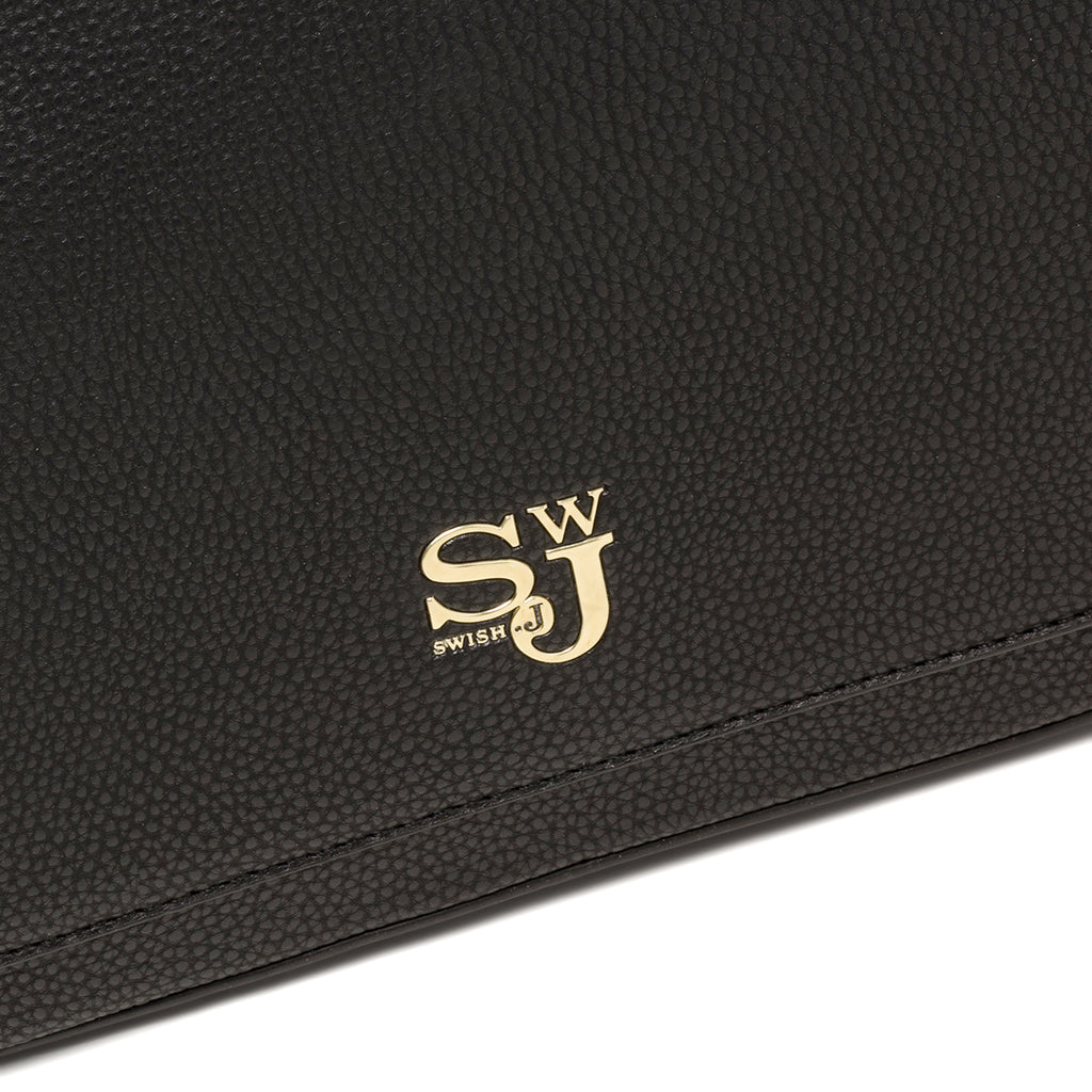 Borsa a spalla nera da donna con logo in metallo Swish Jeans