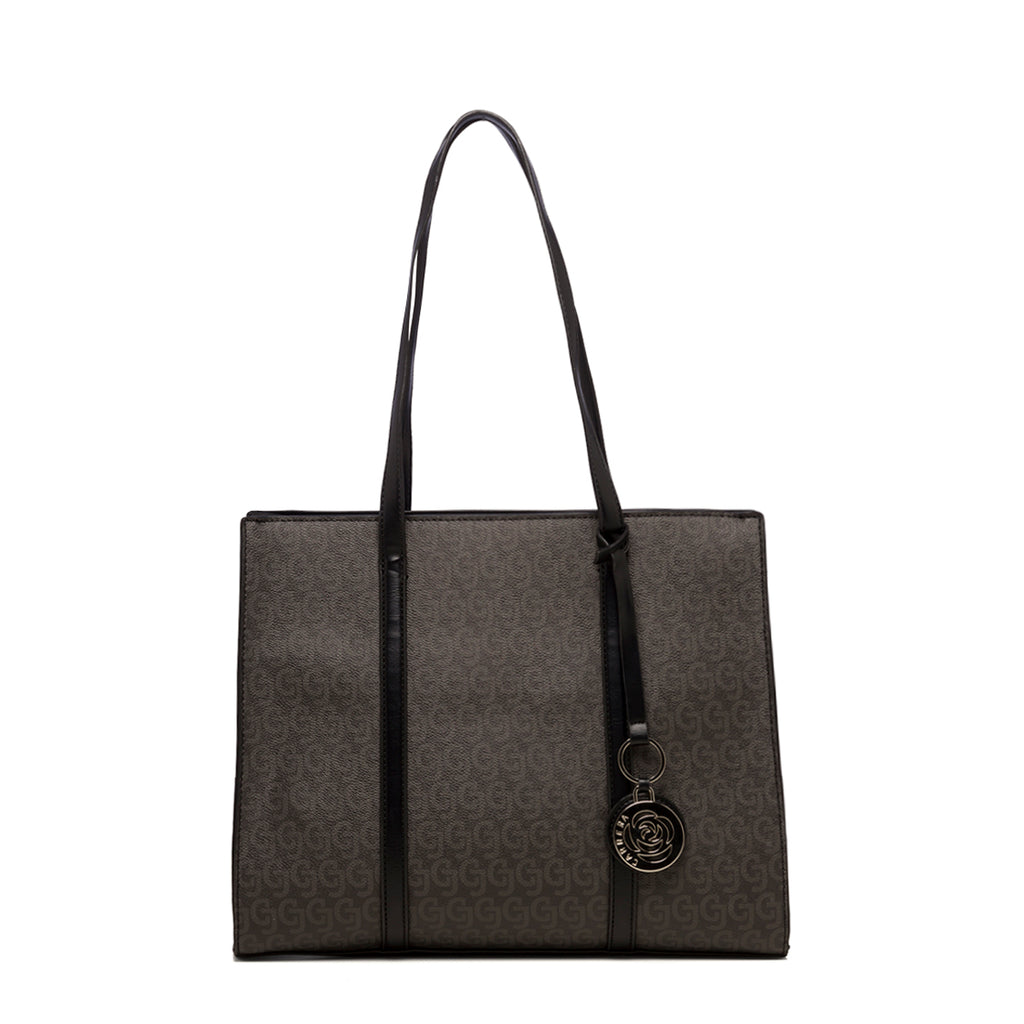 Borsa a spalla nera da donna con monogramma e pendaglio Carrera Jeans Audrey