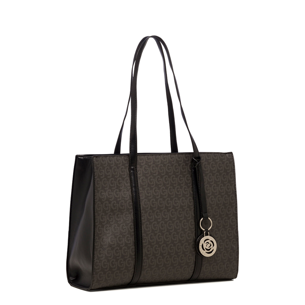 Borsa a spalla nera da donna con monogramma e pendaglio Carrera Jeans Audrey