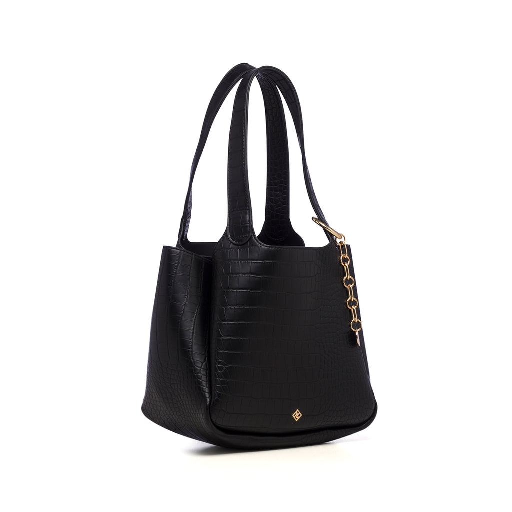 Borsa a spalla nera in "pelle vegana" effetto cocco Call It Spring Vannna