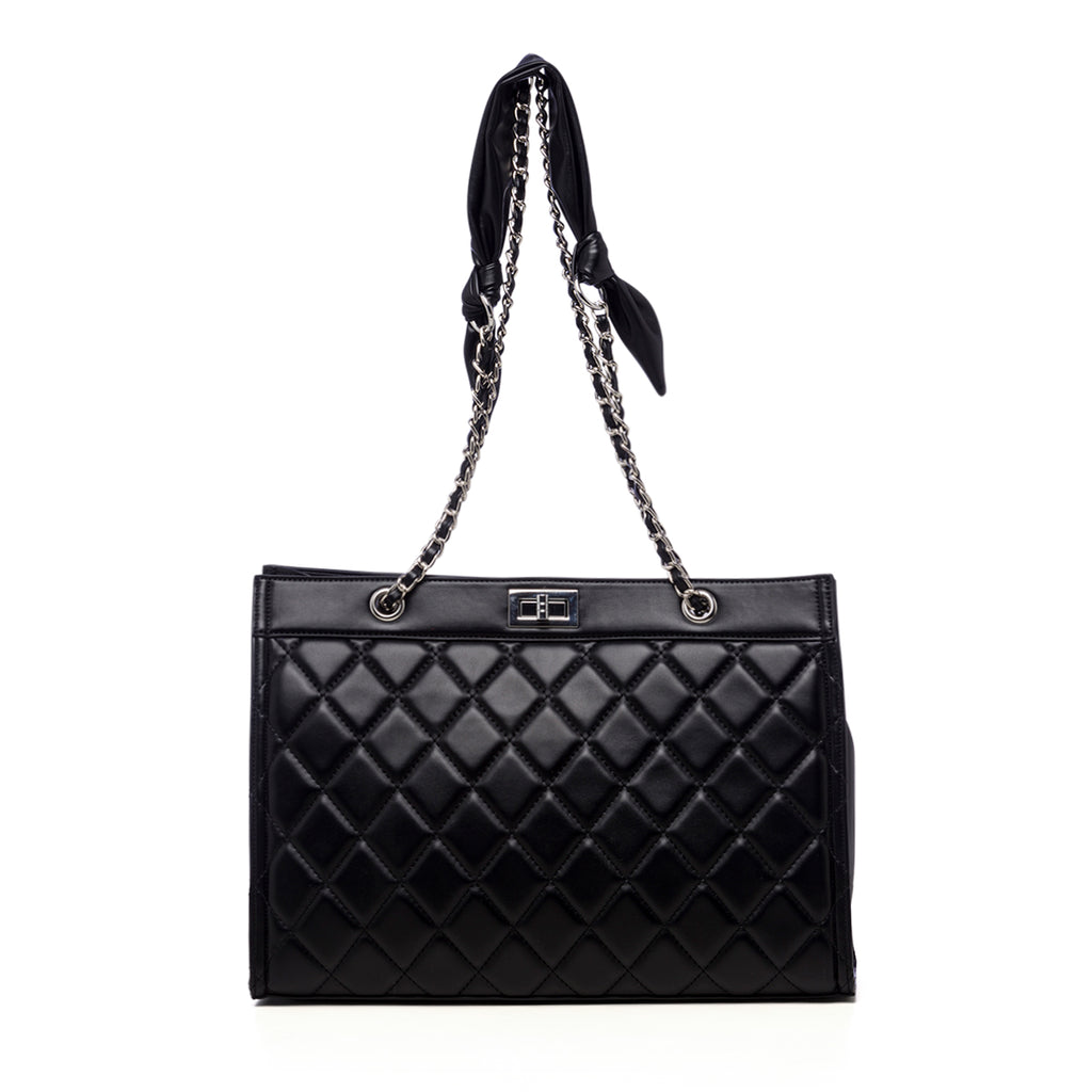 Borsa a spalla trapuntata nera da donna con manico a catena Lora Ferres