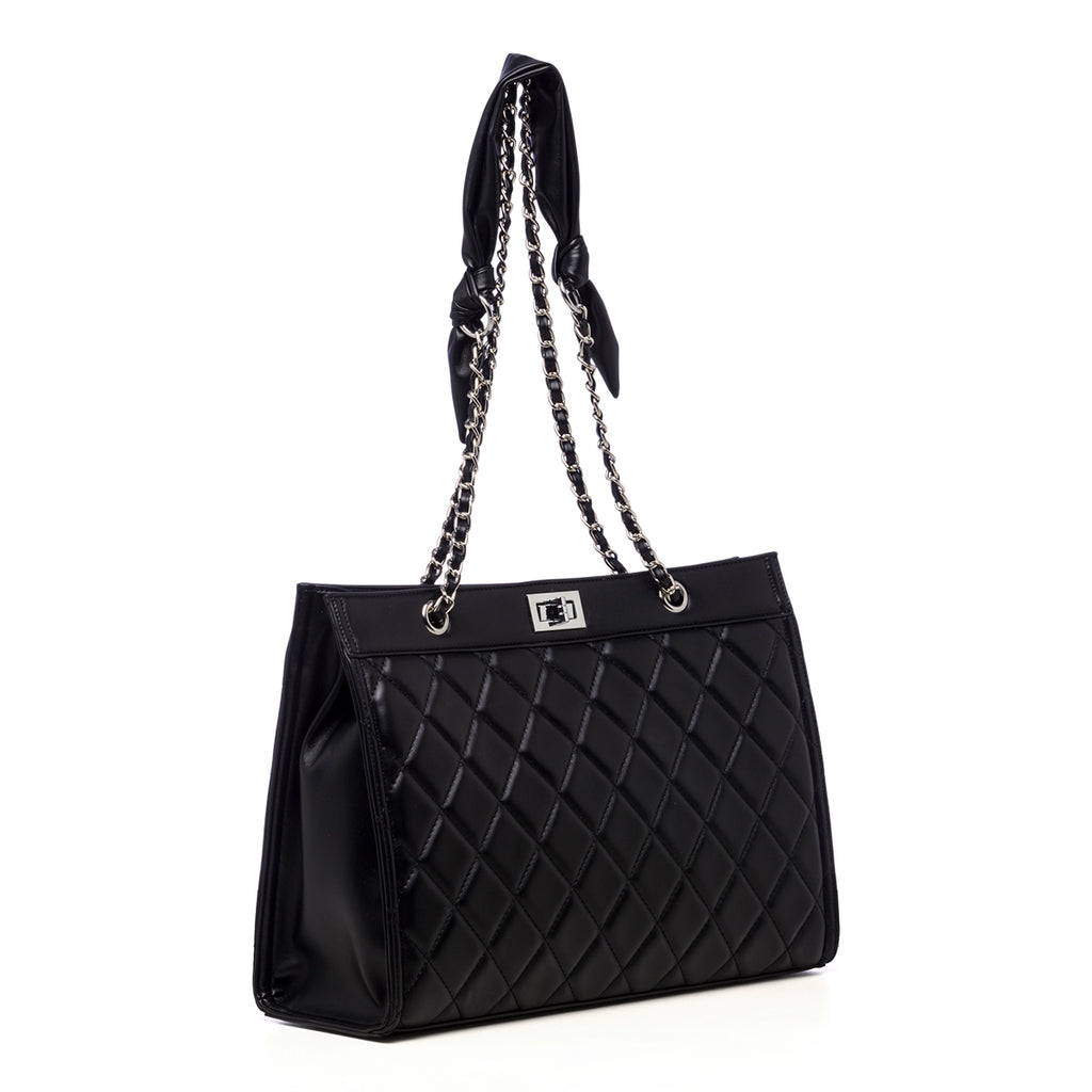 Borsa a spalla trapuntata nera da donna con manico a catena Lora Ferres