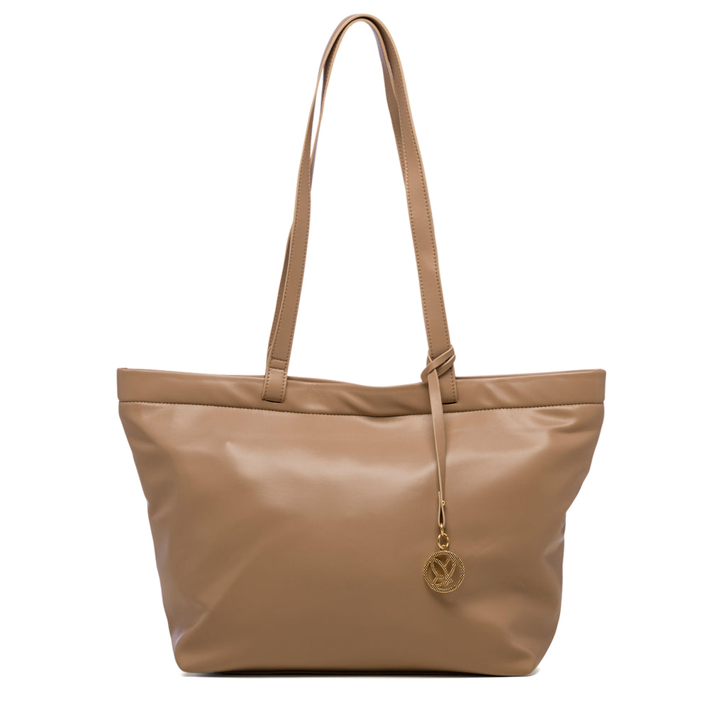 Borsa a spalla beige da donna con pendaglio Lora Ferres