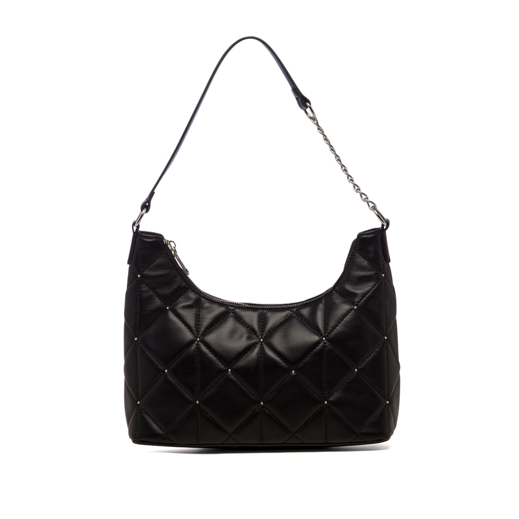 Borsa a spalla nera trapuntata da donna con piccole borchie Lora Ferres