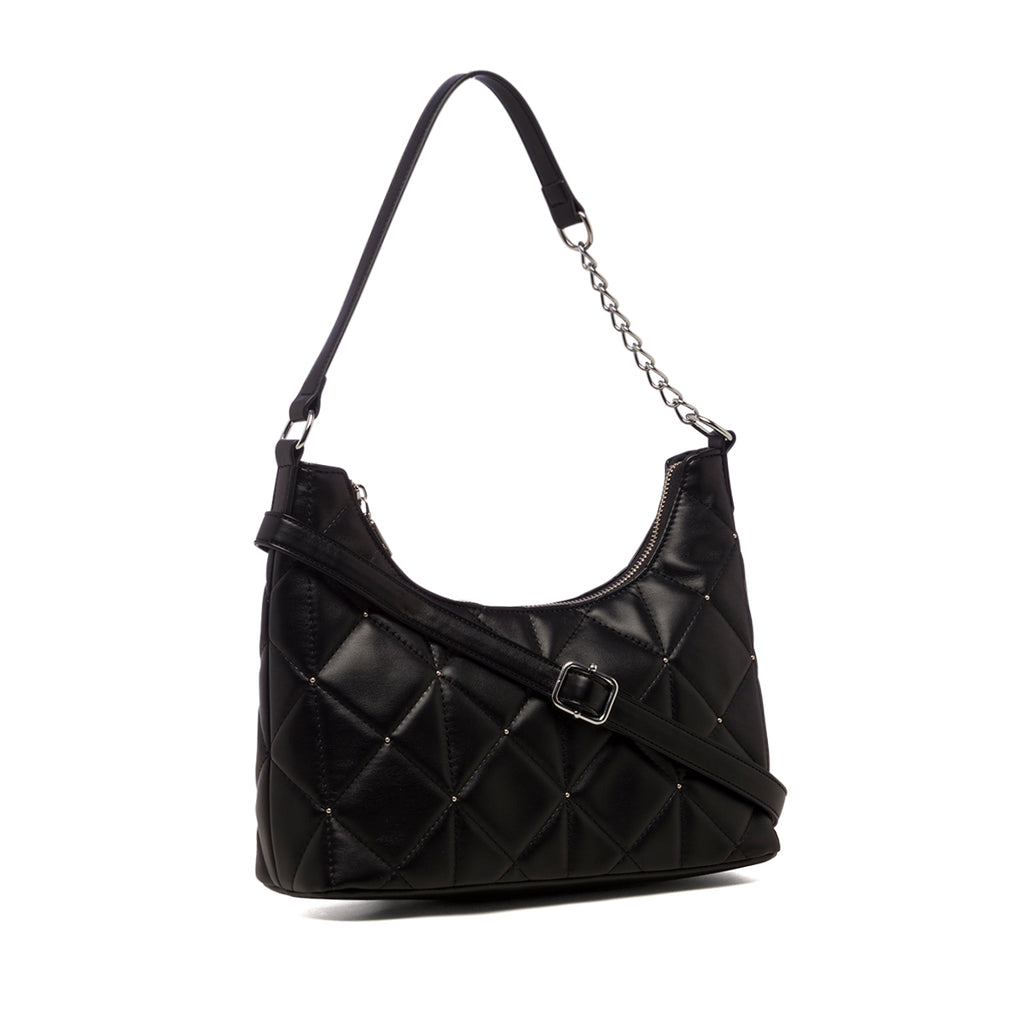 Borsa a spalla nera trapuntata da donna con piccole borchie Lora Ferres