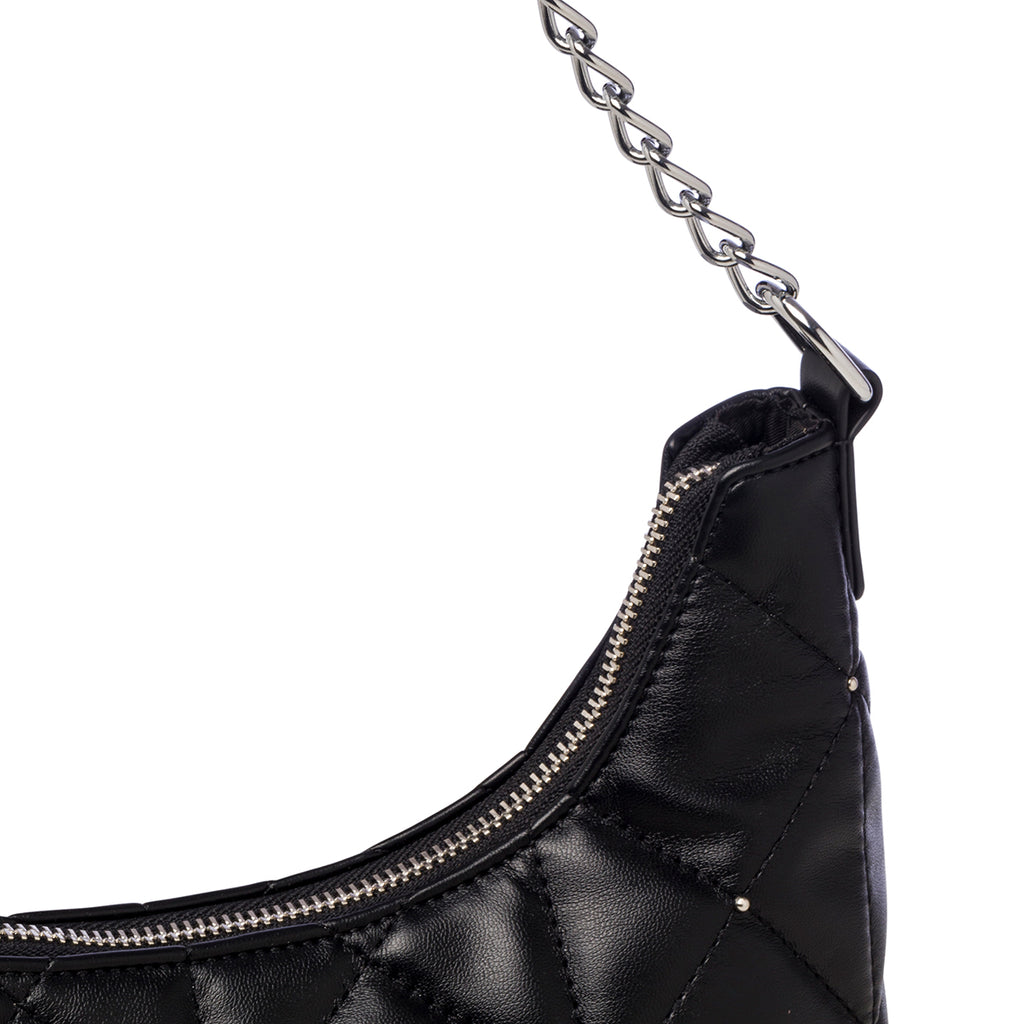 Borsa a spalla nera trapuntata da donna con piccole borchie Lora Ferres