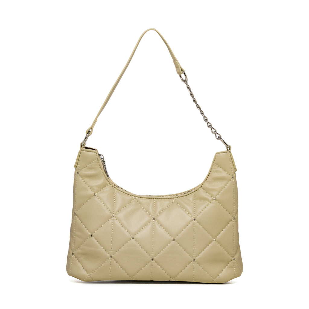 Borsa a spalla off-white trapuntata da donna con piccole borchie Lora Ferres