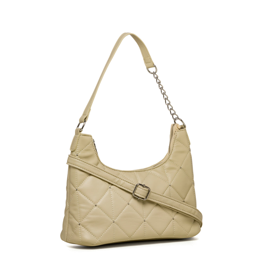 Borsa a spalla off-white trapuntata da donna con piccole borchie Lora Ferres