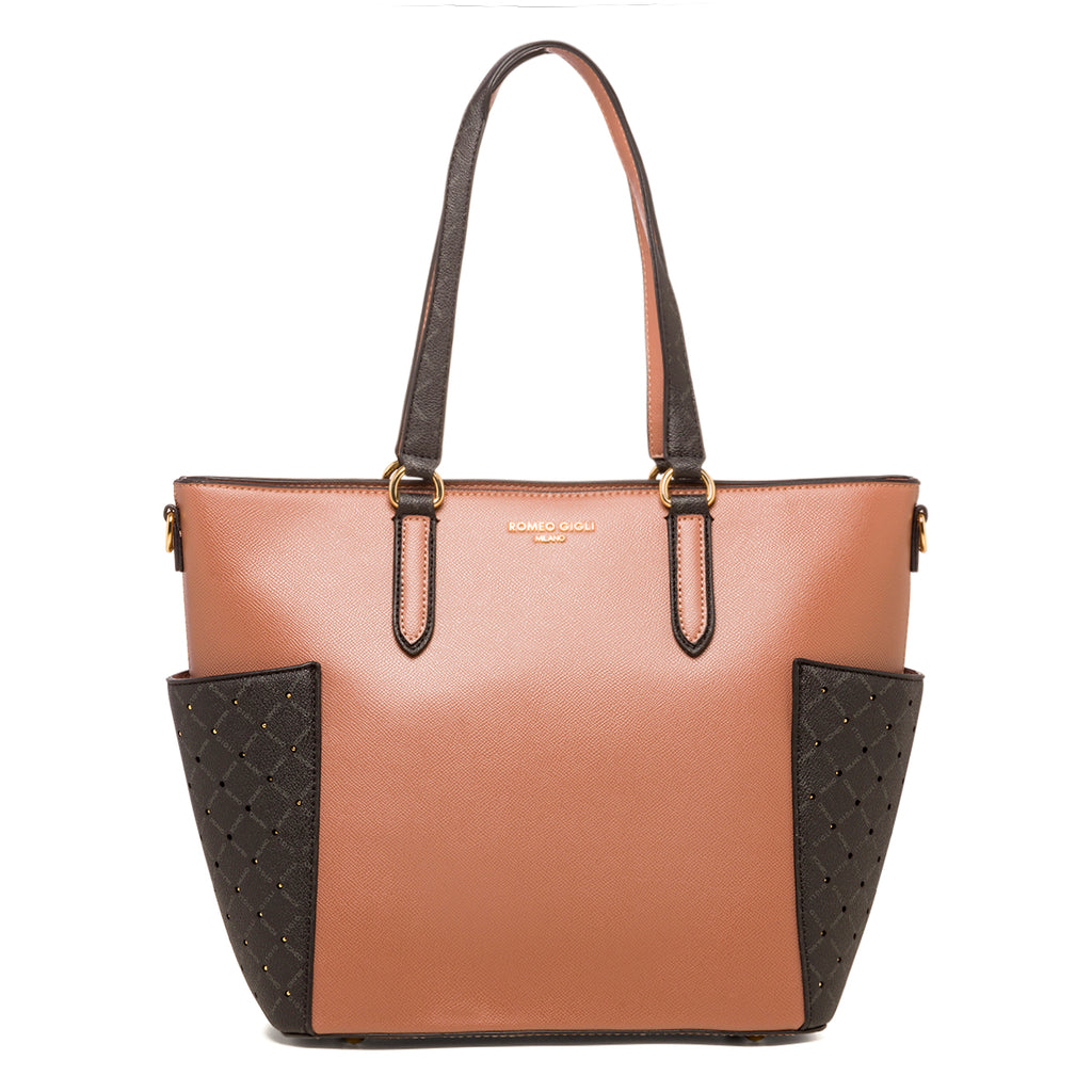 Borsa a spalla rosa antico da donna con logo in metallo Romeo Gigli Milano Gama