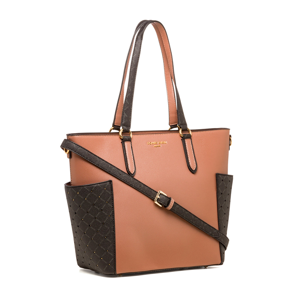 Borsa a spalla rosa antico da donna con logo in metallo Romeo Gigli Milano Gama