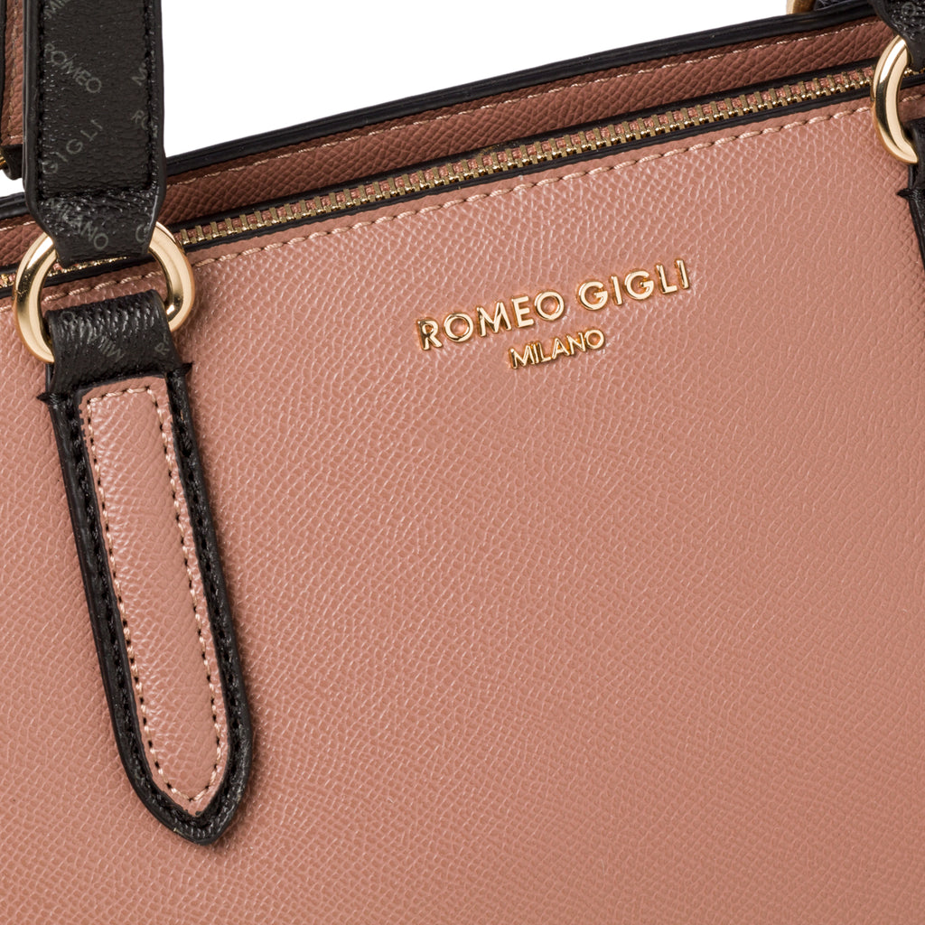 Borsa a spalla rosa antico da donna con logo in metallo Romeo Gigli Milano Gama