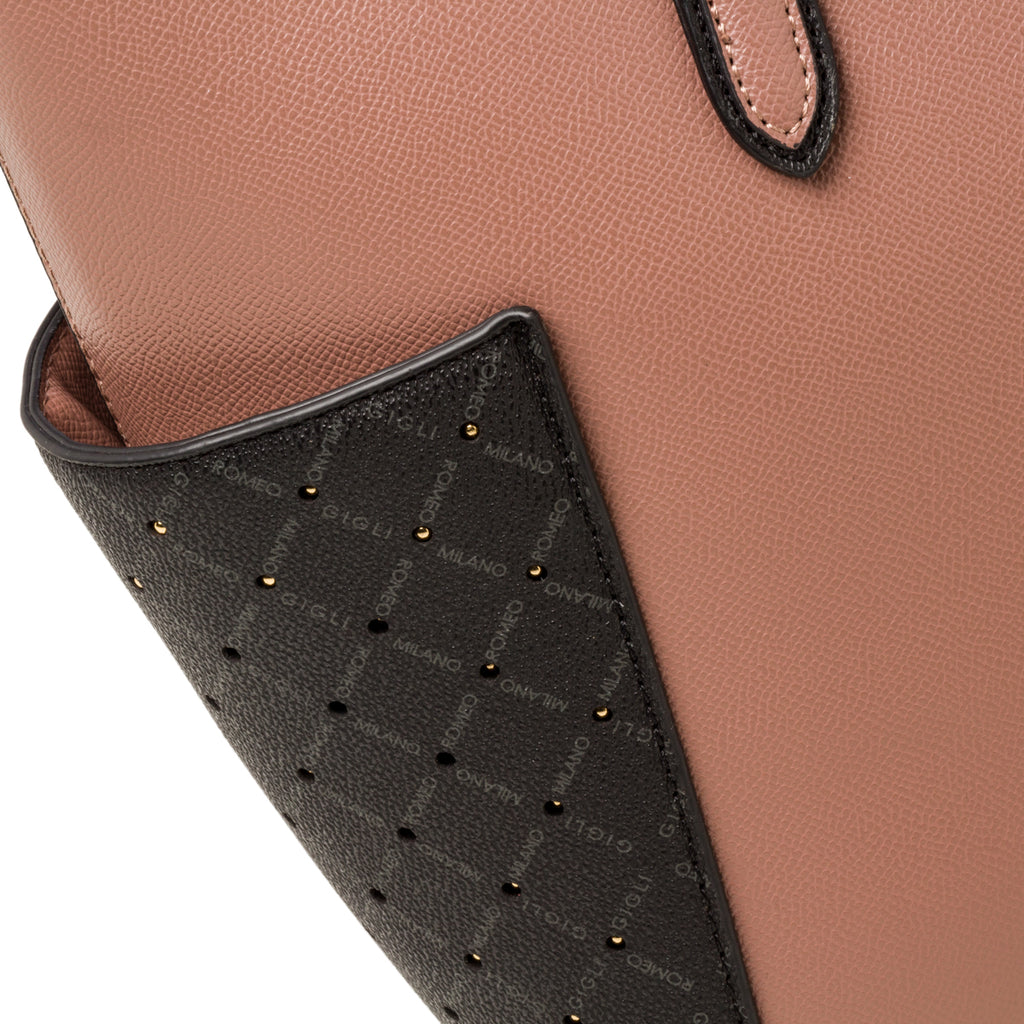 Borsa a spalla rosa antico da donna con logo in metallo Romeo Gigli Milano Gama