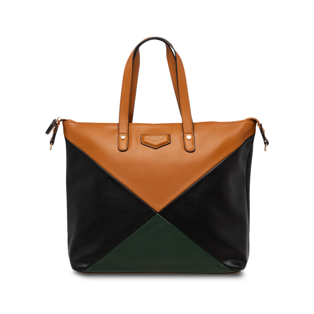 Borsa a spalla nera e cuoio da donna Romeo Gigli Milano Imogen