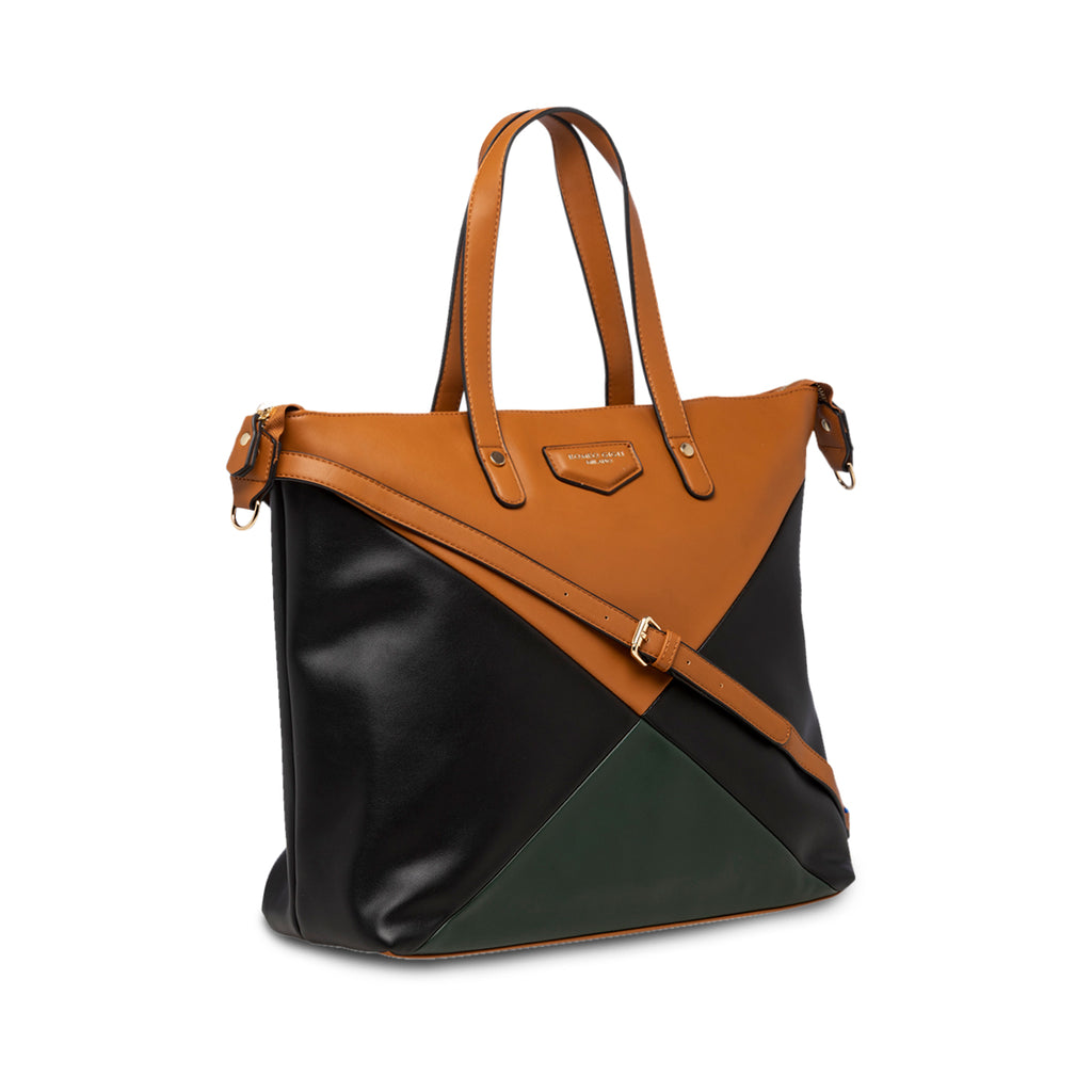 Borsa a spalla nera e cuoio da donna Romeo Gigli Milano Imogen