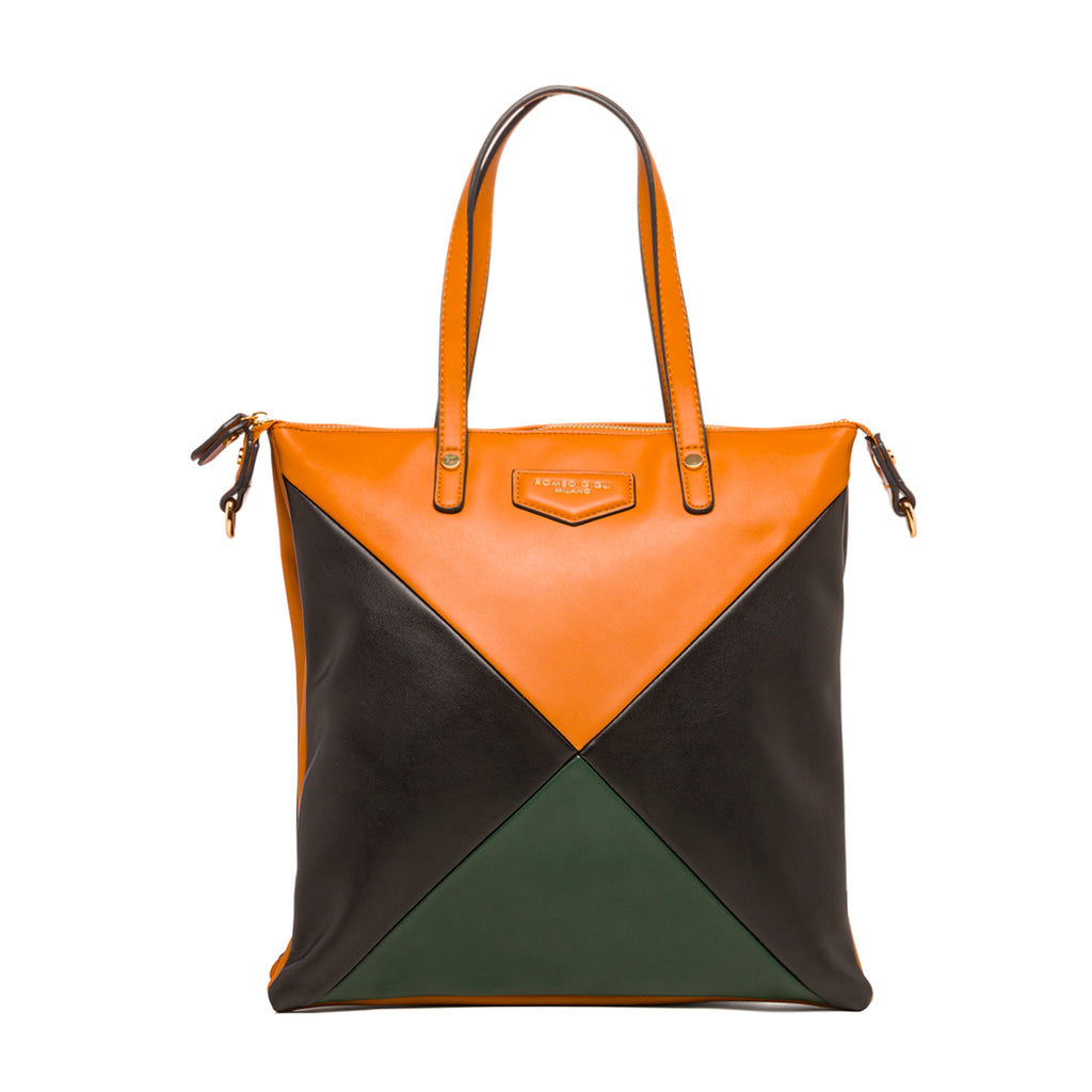 Borsa a spalla nera e cuoio da donna Romeo Gigli Milano Imogen