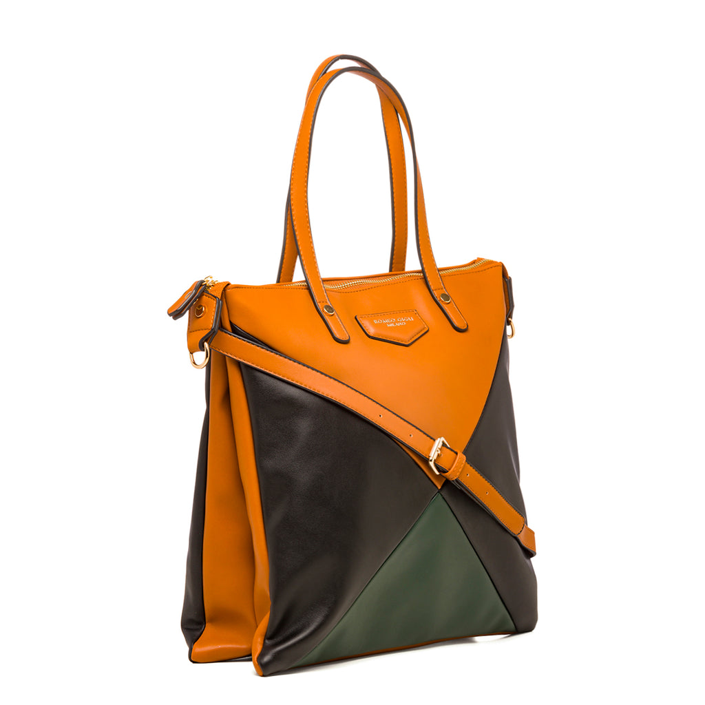 Borsa a spalla nera e cuoio da donna Romeo Gigli Milano Imogen