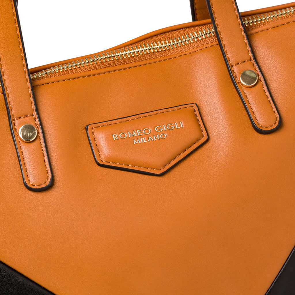 Borsa a spalla nera e cuoio da donna Romeo Gigli Milano Imogen