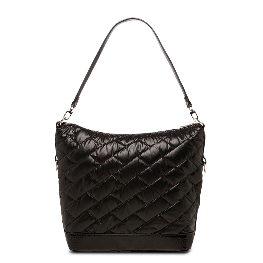 Borsa a spalla nera trapuntata da donna Romeo Gigli Milano Reagan