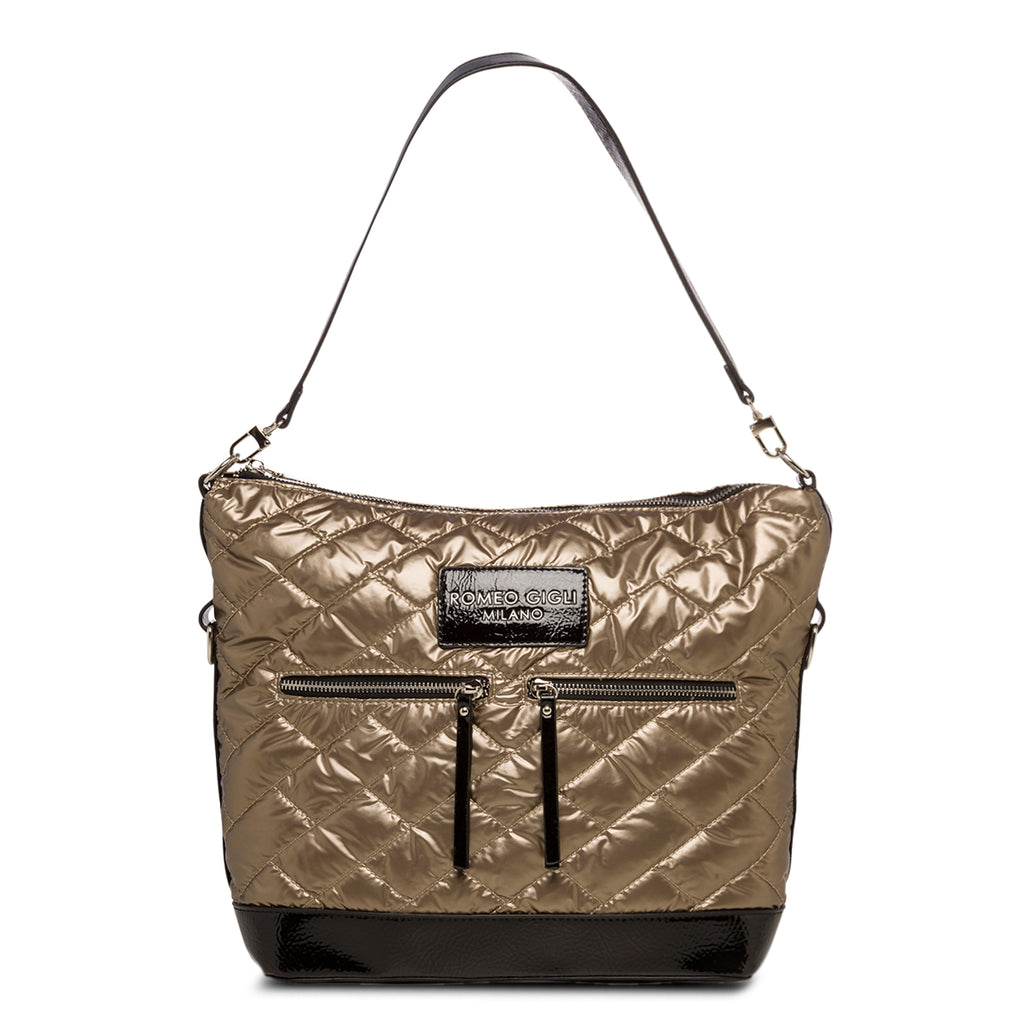 Borsa a spalla oro trapuntata da donna Romeo Gigli Milano Reagan