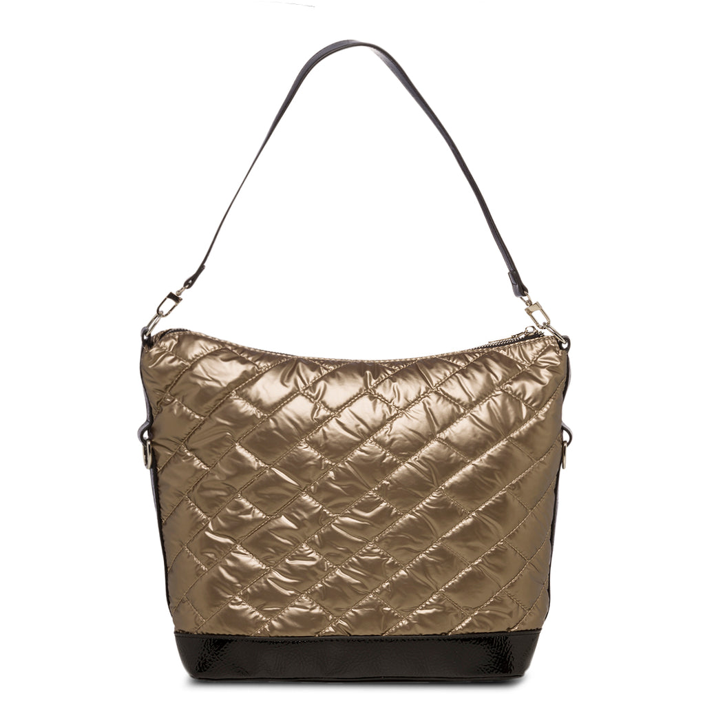 Borsa a spalla oro trapuntata da donna Romeo Gigli Milano Reagan