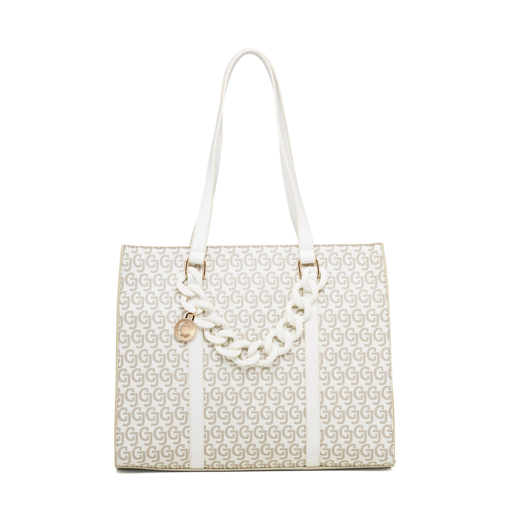 Borsa a spalla bianca con stampa monogramma da donna Carrera Jeans Audrey