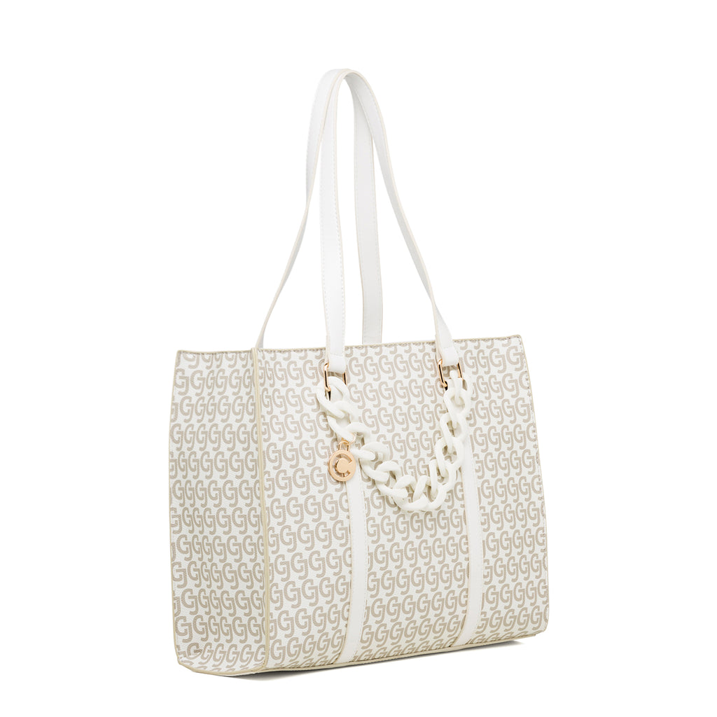 Borsa a spalla bianca con stampa monogramma da donna Carrera Jeans Audrey