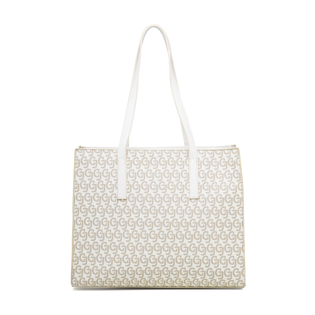 Borsa a spalla bianca con stampa monogramma da donna Carrera Jeans Audrey