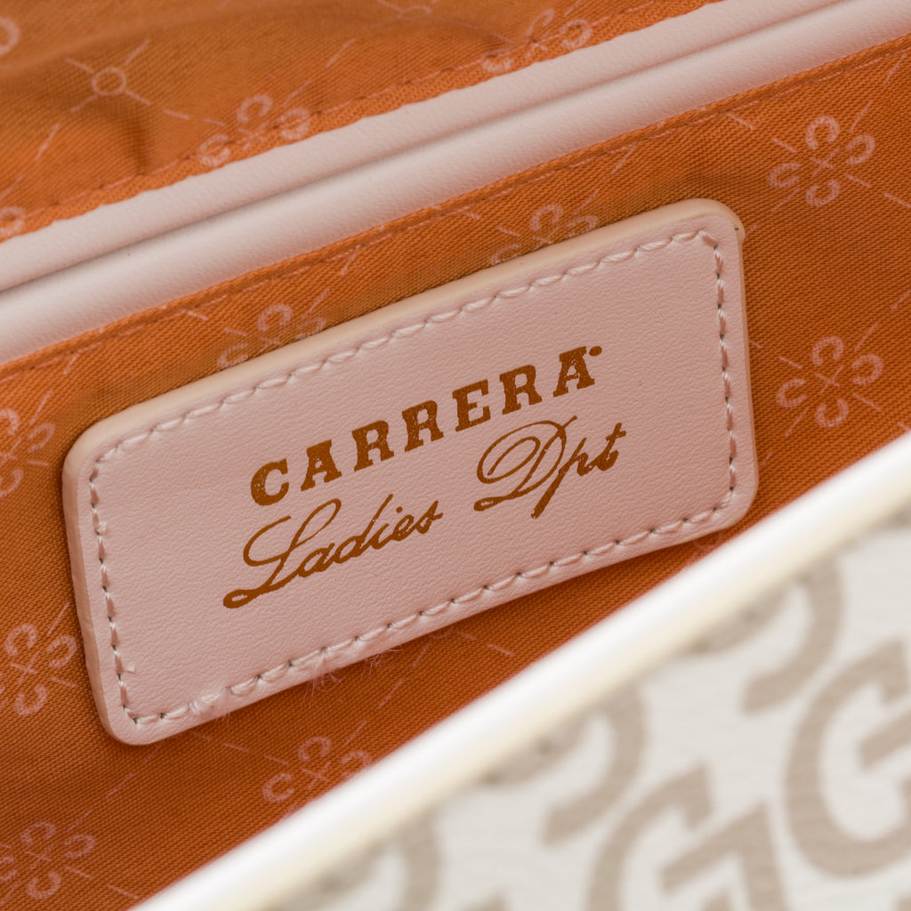 Borsa a spalla bianca con stampa monogramma da donna Carrera Jeans Audrey