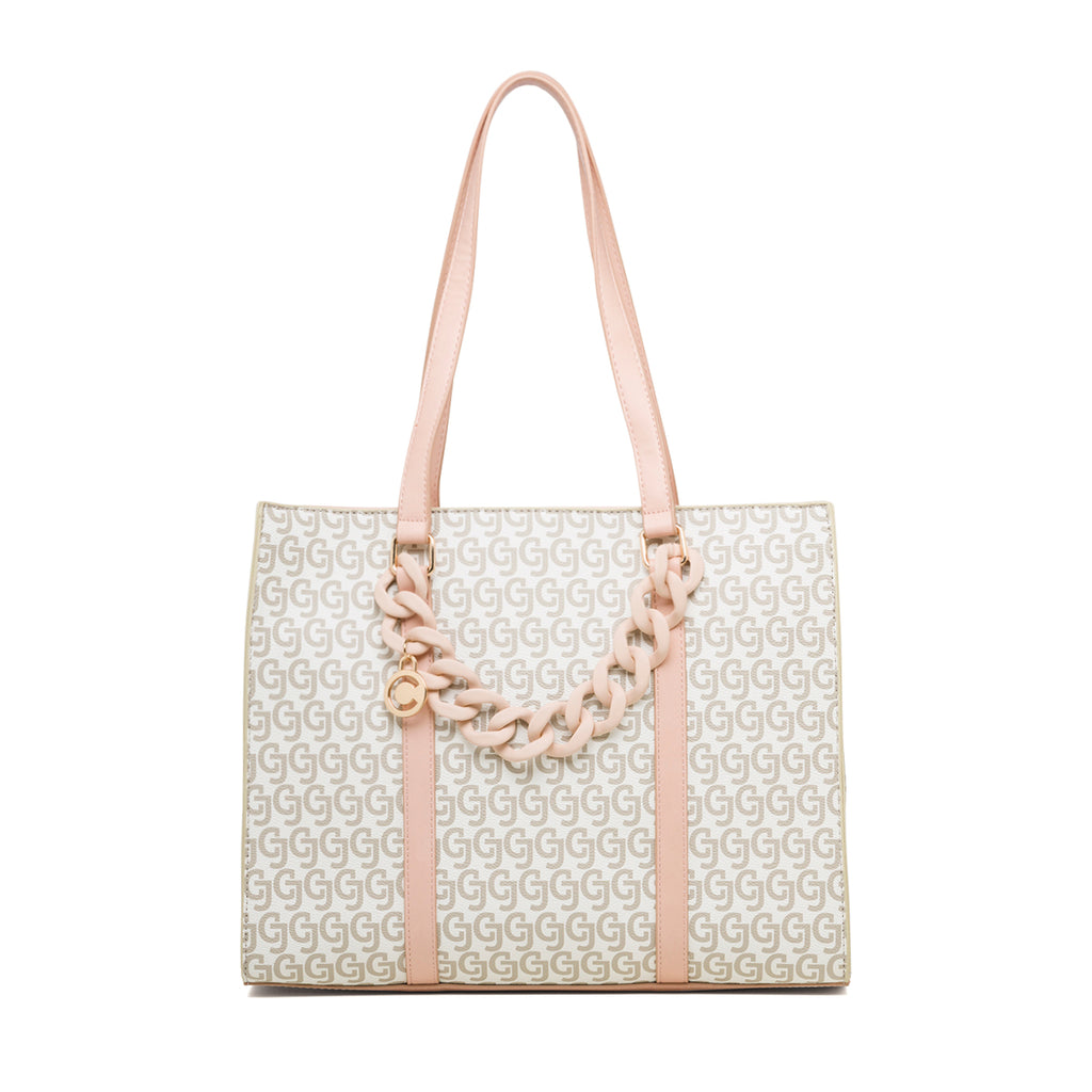 Borsa a spalla bianca con stampa monogramma da donna Carrera Jeans Audrey