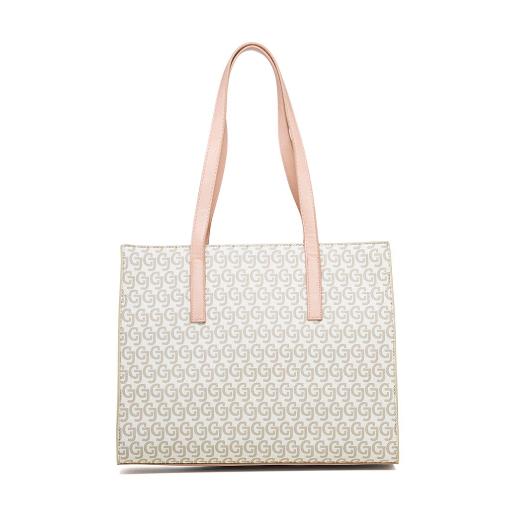 Borsa a spalla bianca con stampa monogramma da donna Carrera Jeans Audrey