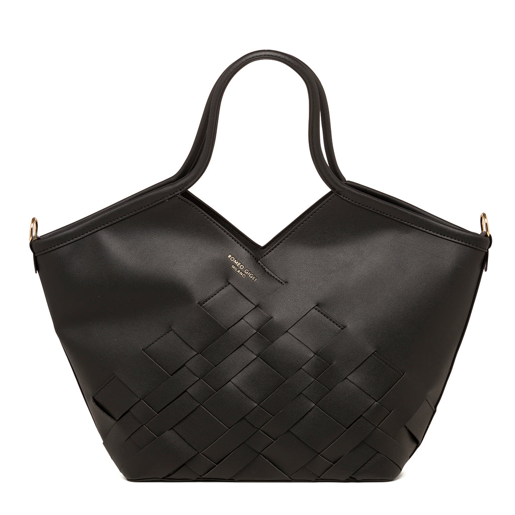 Borsa a spalla nera da donna con intrecci Romeo Gigli Milano Debra