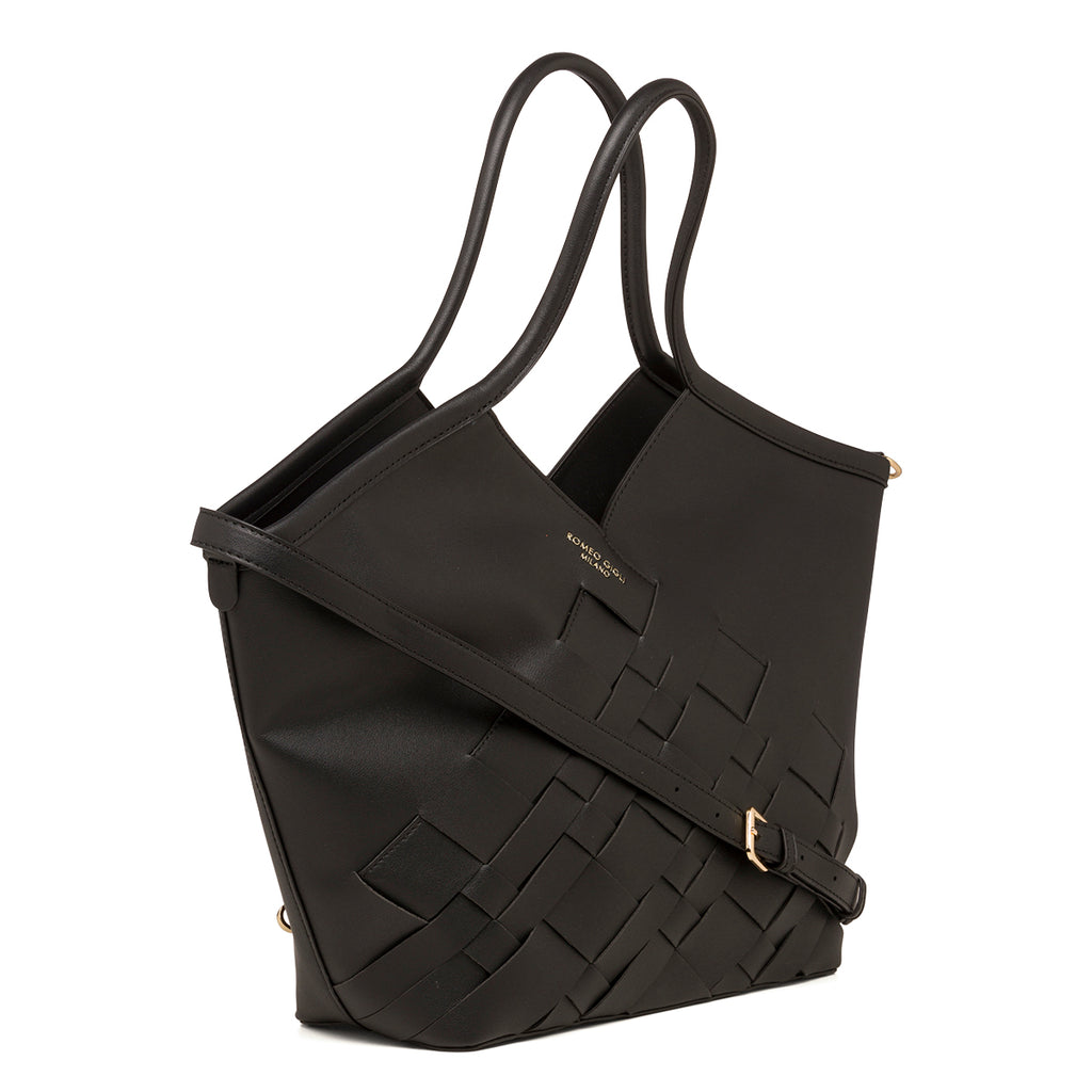 Borsa a spalla nera da donna con intrecci Romeo Gigli Milano Debra