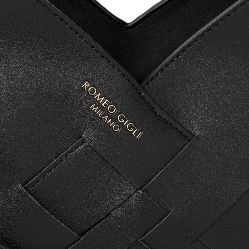 Borsa a spalla nera da donna con intrecci Romeo Gigli Milano Debra