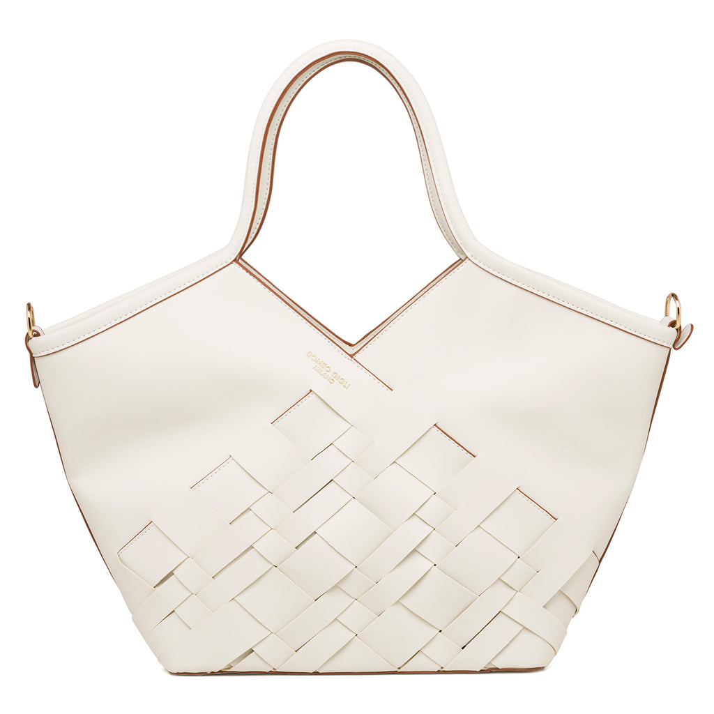 Borsa a spalla bianca off-white da donna con intrecci Romeo Gigli Milano Debra