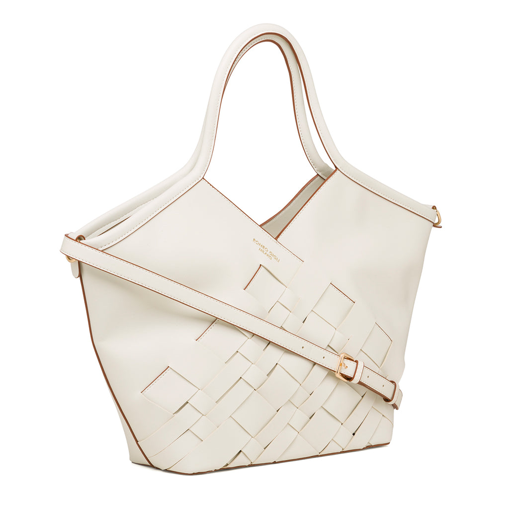 Borsa a spalla bianca off-white da donna con intrecci Romeo Gigli Milano Debra