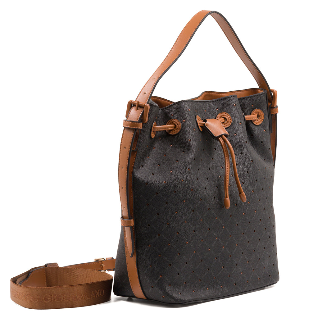 Borsa a spalla nera da donna con monogramma Romeo Gigli Milano Gama