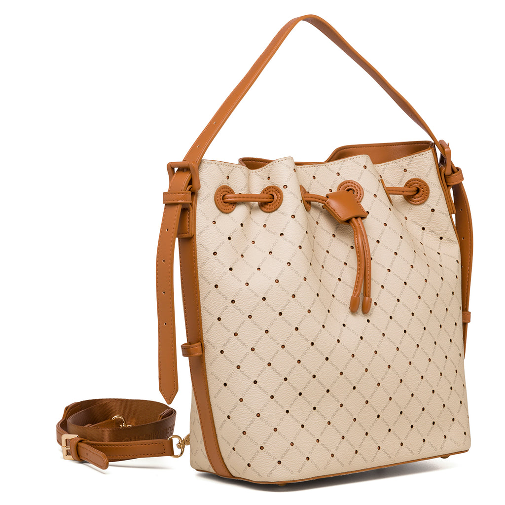 Borsa a spalla beige da donna con monogramma Romeo Gigli Milano Gama